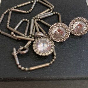 Made In Italy 925 Sterling Silver Chain & Earrings Set With CZ